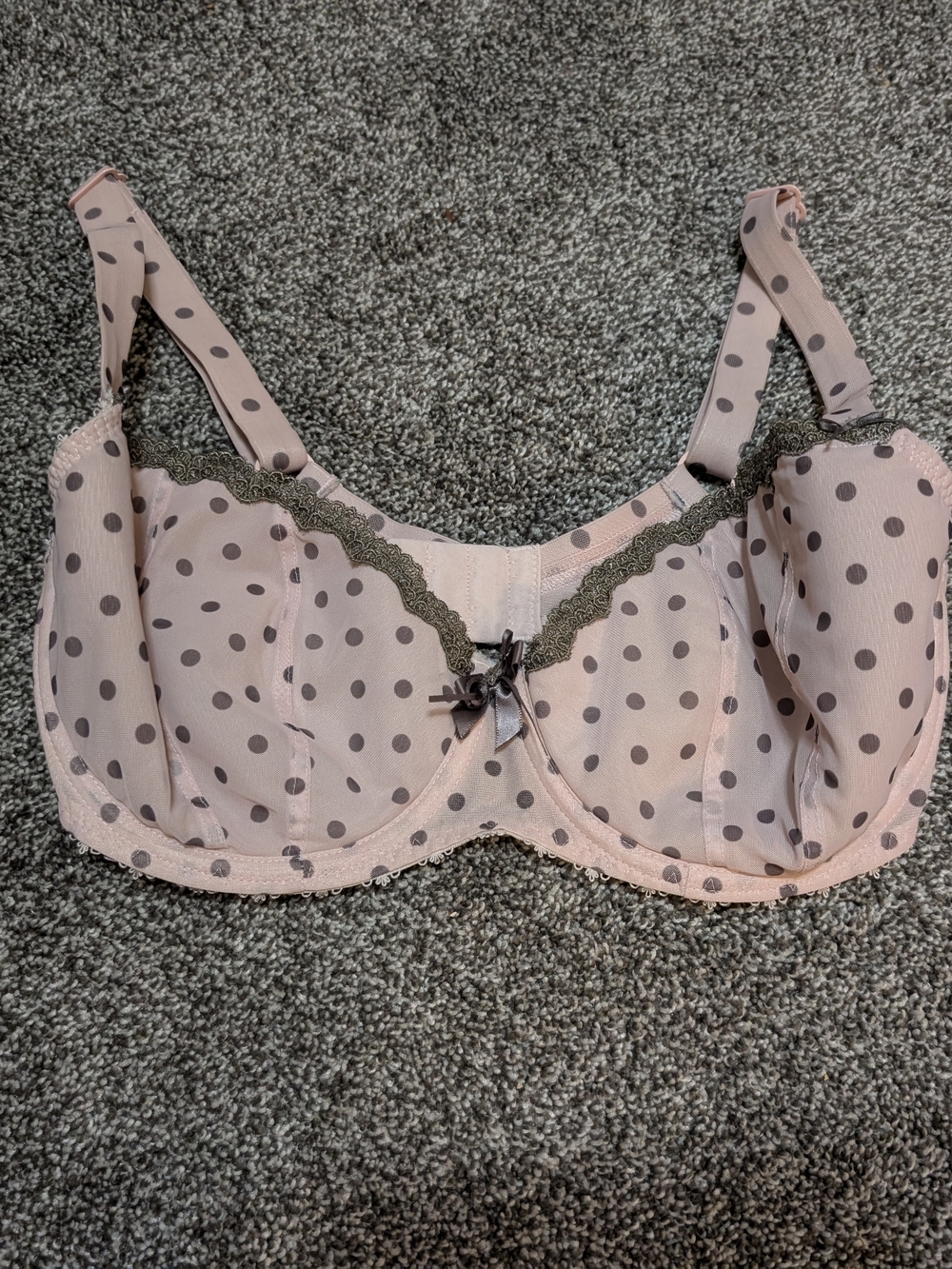 Freya AA1223BAK Size 30FF Blush Pink Polka Dot Underwire Bra Olive Lace Trim